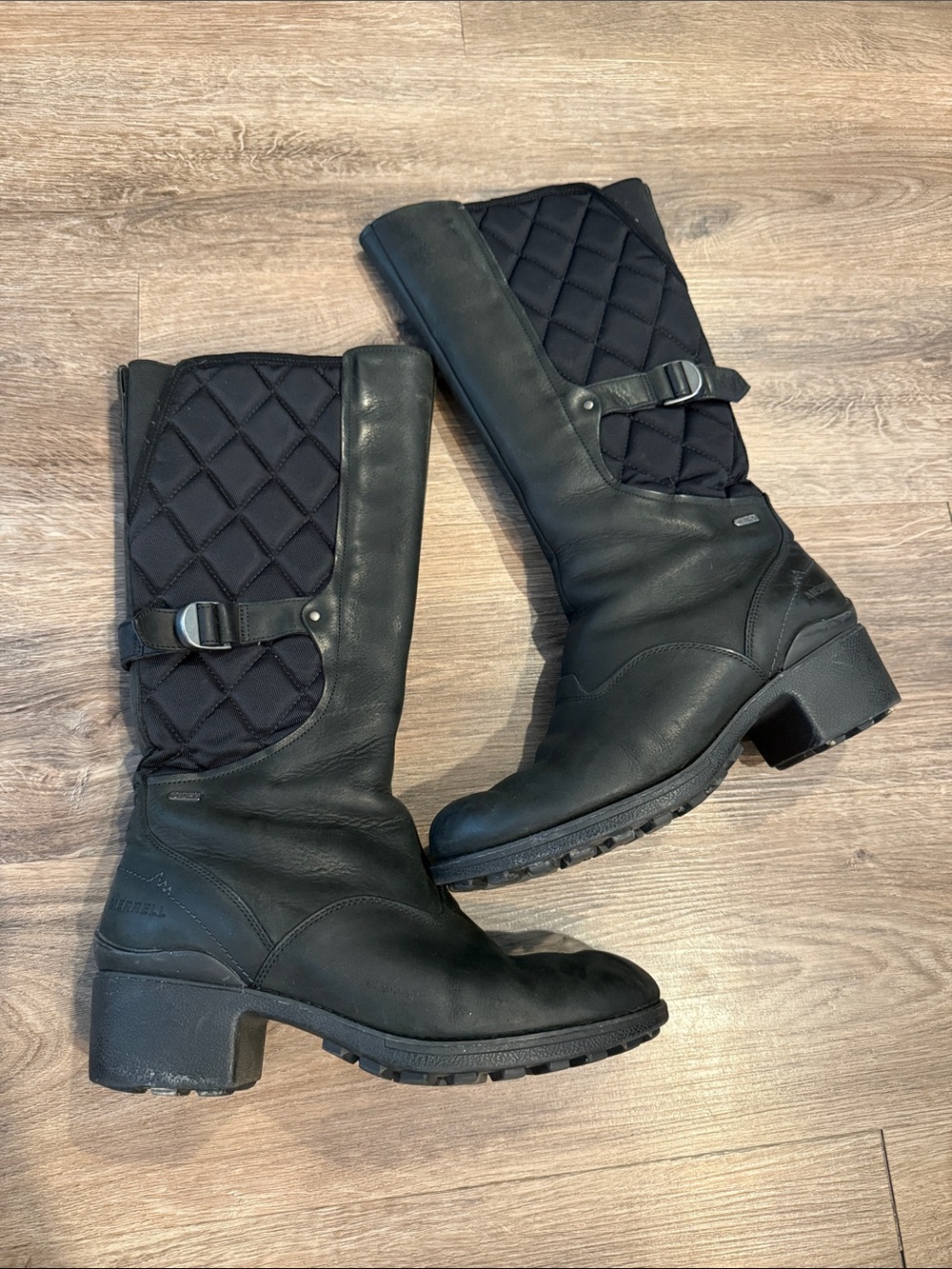 Merrell Women Chateau Waterproof Tall Quilted Black Leather Riding Boot Size 10
